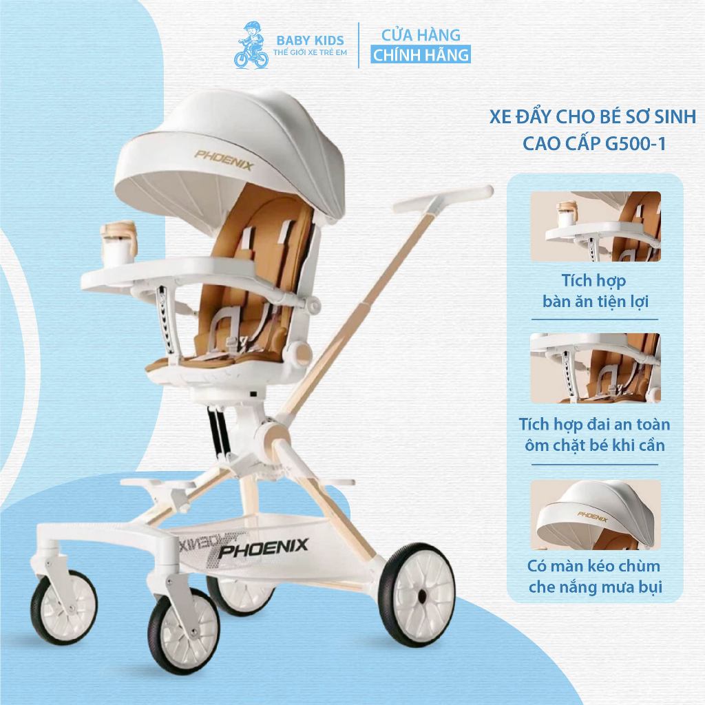 Xe đẩy cao cấp G500-1 dành cho bé từ sơ sinh, gấp gọn, đảo chiều, 3 tư thế, tặng khay bàn ăn, có lò 