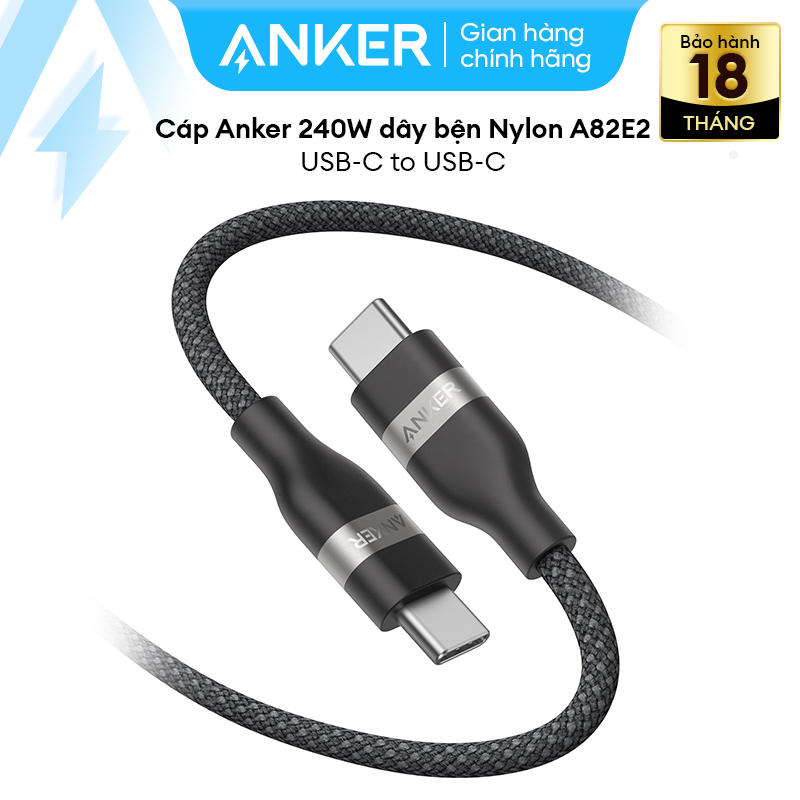 [iPhone 15-17, Android] Cáp sạc nhanh Anker 240W dây bện Nylon USB-C to USB-C dài 0.9m- A82E2