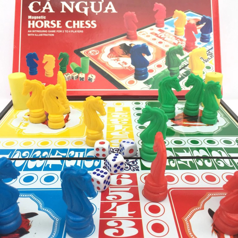 Cờ Cá Ngựa, Hộp Nhựa Cứng Có Thể Gấp Gọn, Đồ Chơi Board Game Cờ Đua Ngựa, Bộ Cá Ngựa
