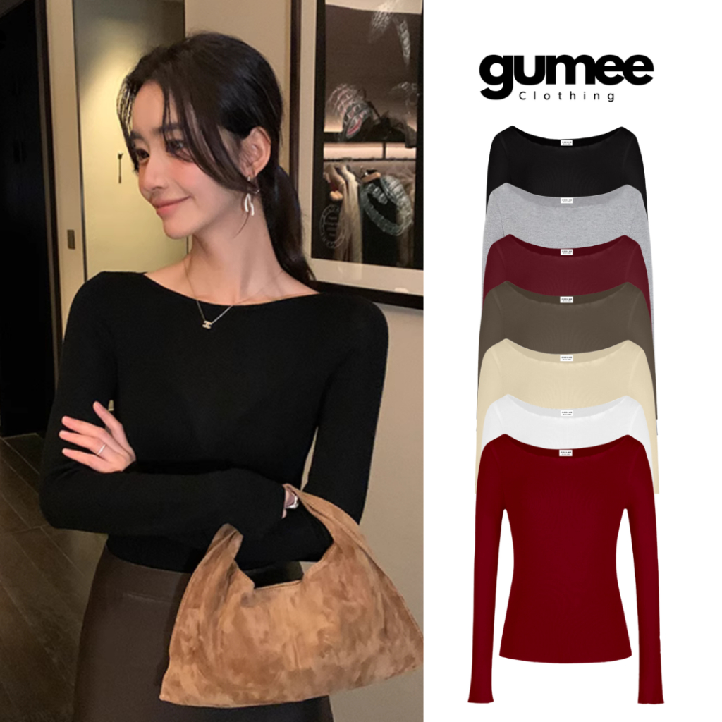  Áo thun cổ thuyền dài tay nữ Gumee áo tay dài ôm body nữ fit dáng chất  cotton mềm co giãn - G03 