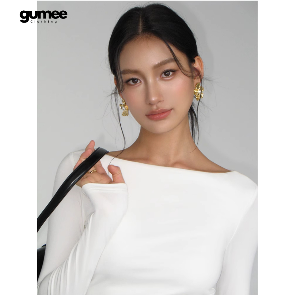 Áo thun cổ thuyền dài tay nữ Gumee, áo tay dài ôm body nữ fit dáng chất  cotton mềm co giãn - G03