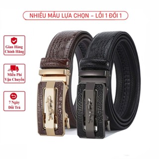 Thắt Lưng Nam Da Thật Hai Lớp Vân Cá Sấu Cao Cấp Khóa Tự Động Ko Gỉ, Dây Nịt Thắt Lưng Nam thời trang Hàn quốc