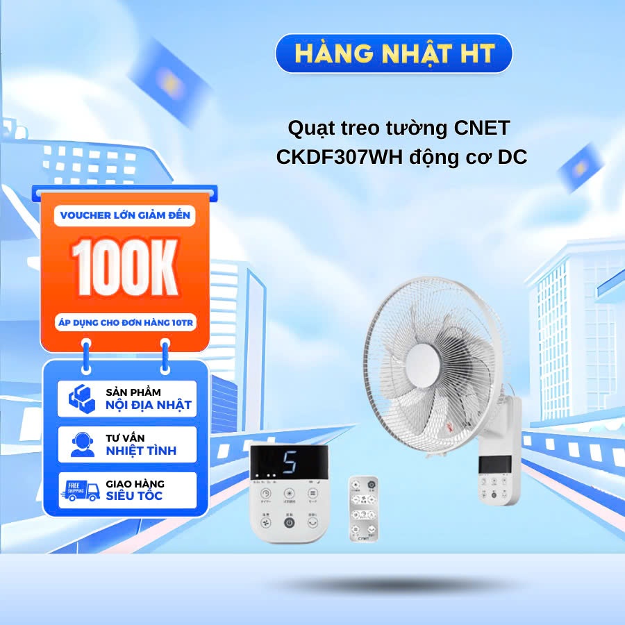 Quạt treo tường C:NET CKDF307WH | Động cơ DC | Nội địa Nhật Bản