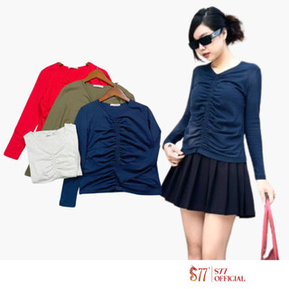 Áo dài tay nữ xếp ly giữa vải cotton mềm mát S77.SP009012