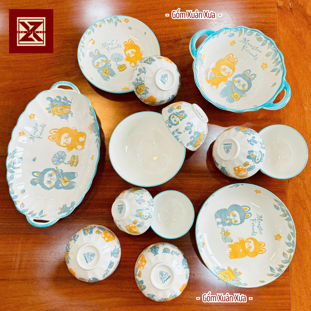 Bán lẻ bát LABUBU Hot Gốm Xuân Xưa, bộ chén dĩa, bát ăn cơm, bát sứ cute, bát labubu, chén sứ, bát đ