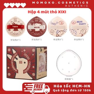  XiXi Thỏ Hộp 4 Bông Mút Trang Điểm XIXI Mút Trang Điểm Q-Bixi Hình Thỏ May Mắn Siêu Mềm Không Phấn Khô Ướt Đa Năng 