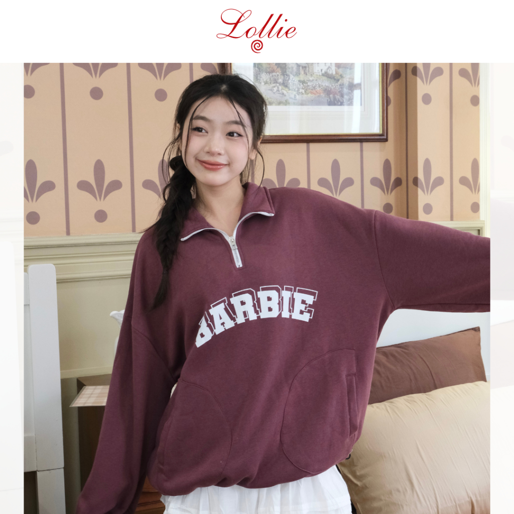 LOLLIE STUDIO - Áo nỉ cổ khoá TKP153 áo nỉ dài tay thu đông in chữ thiết kế năng động dễ phối đồ
