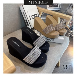 Dép Xuồng Nữ Dép Quai Ngang Đế Cao 10P Quai Dây Đính Đá Thời Trang Form Chuẩn Đẹp Tôn Chân MT Shoes T016
