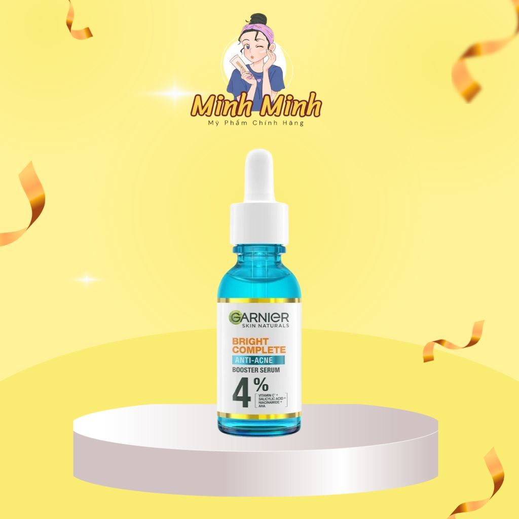 Serum Garnier Màu Xanh Skin Naturals Bright Complete Anti-Acne Hỗ Trợ Ngừa Mụn Giảm Thâm 30ml
