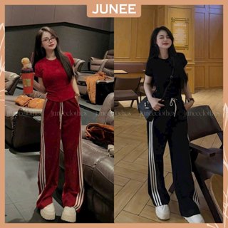 Set Bộ Đồ Nữ Áo Phông Trơn Basic Dáng Ôm Body Mix Quần Dài Suông Kẻ Sọc Dáng Rộng Freesize