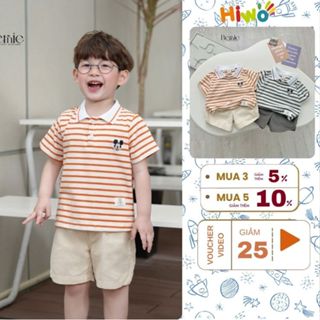 Set Áo Polo Kẻ Ngang Phối Quần Kaki Bé Trai Thêu Hình Mickey Chất Liệu Cotton Thấm Hút Mồ Hôi D0034