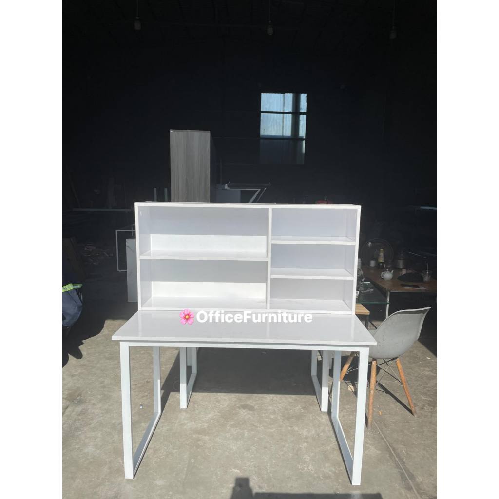 bàn học kèm kệ sách, bàn học kệ sách đơn giản tiện lợi, bàn làm việc kèm kệ full trắng decor