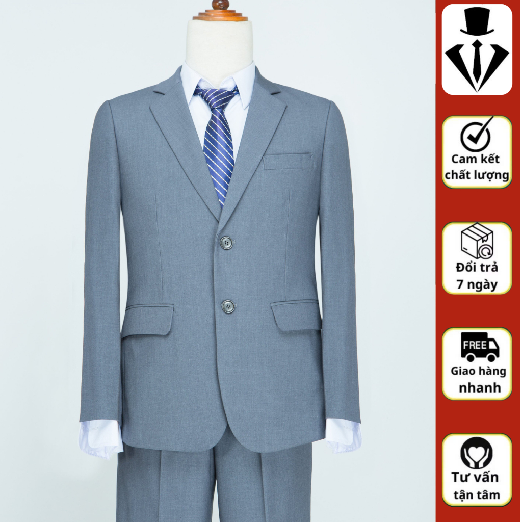 Bộ vest nam trung niên vest nam trung niên dáng suông xẻ tà 2 bên