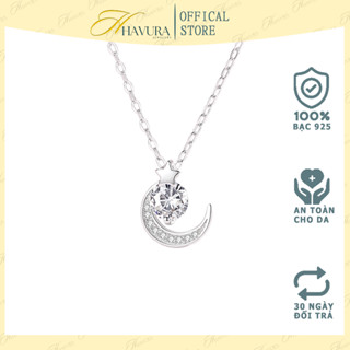 Dây chuyền bạc nữ HAVURA, vòng cổ bạc 925 hình mặt trăng đá moonstone lấp lánh M066115