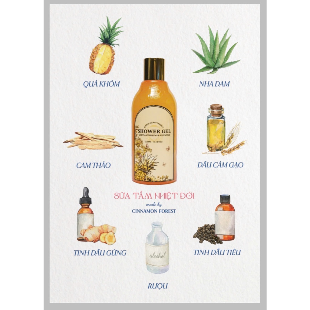 Sữa Tắm Nhiệt Đới - Cinnamon Forest - Lưu Hương Lâu , Dưỡng Da , Sạch Sâu , Giữ Ẩm