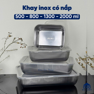  Khay inox CÓ NẮP đựng thực phẩm 4 size dùng làm thạch rau câu trà sữa đựng thực phẩm - kho Du Thuỷ 