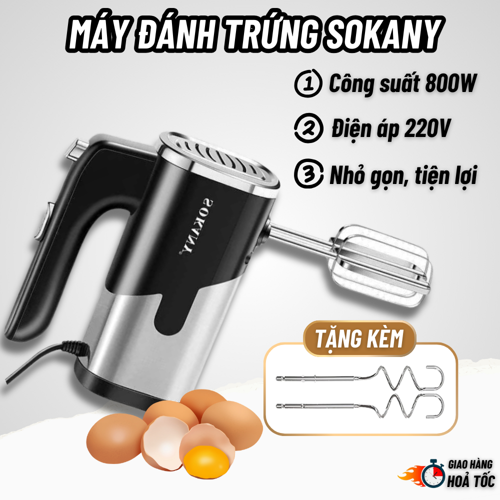 Máy Đánh Trứng Đánh Kem SOKANY Nhồi Bột Cầm Tay Đa Năng Siêu Mạnh 800W, Điện…