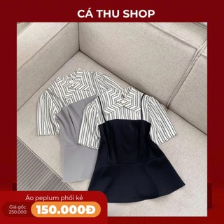 Áo thiết kế yếm phối tay kẻ