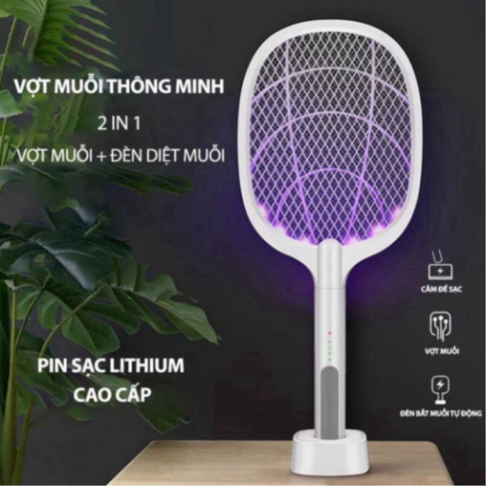 Vợt muỗi tự động PTLUXURY kiêm đèn bắt muỗi 2 in 1 tự động sạc và tích điện [ HÀNG CAO CẤP ]