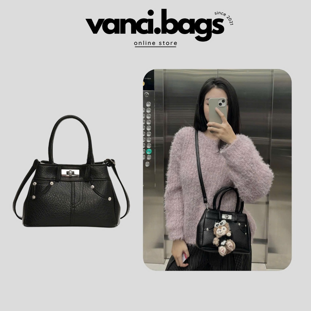 Túi xách nữ, túi đeo chéo phối khuy bấm kiểu dáng thời trang (Kèm ảnh thật) - Hazel Bag VC11