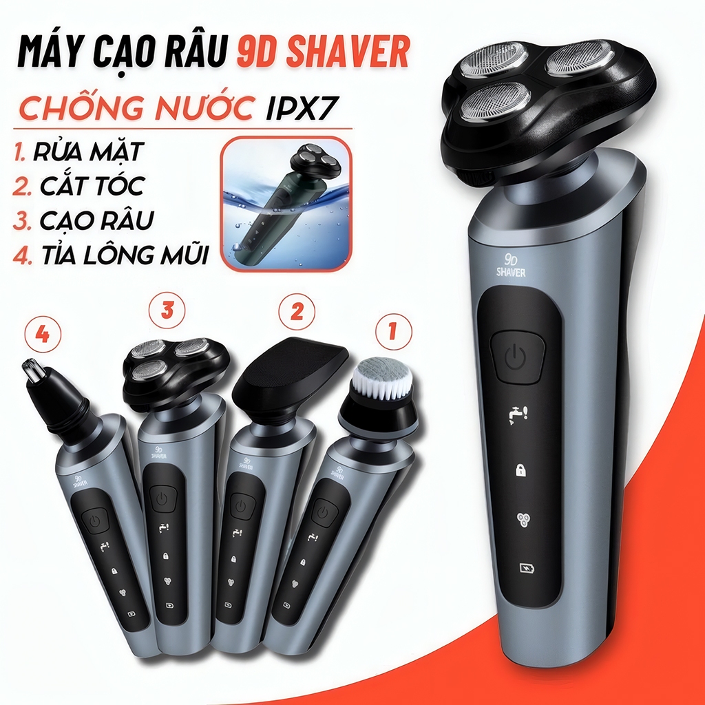 Máy cạo râu 9D SHAVER 4 in 1 cao cấp tặng kèm 6 phụ kiện