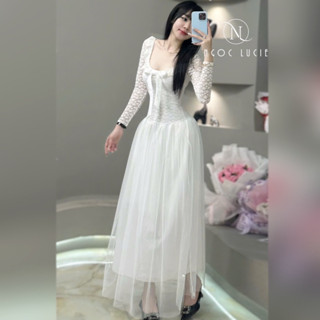 V05 - Đầm Body Xoè Thiết Kế Tay Dài Viền Bèo Phối Nơ Tiểu Thơ, Sang Trọng - Ngọc Lucie