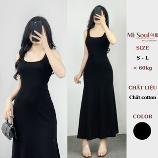 Đầm Body Maxi Nữ 2 Dây Bản To MiSoul Cổ Vuông Phối Đuôi Cá BigSize, Váy Body Cotton Co Giãn 388
