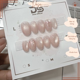 Móng tay chân giả ngắn thiết kế hàn quốc, nail box GIÁ RẺ mắt mèo tròn trắng da tặng kèm phụ kiện dán móng MT240