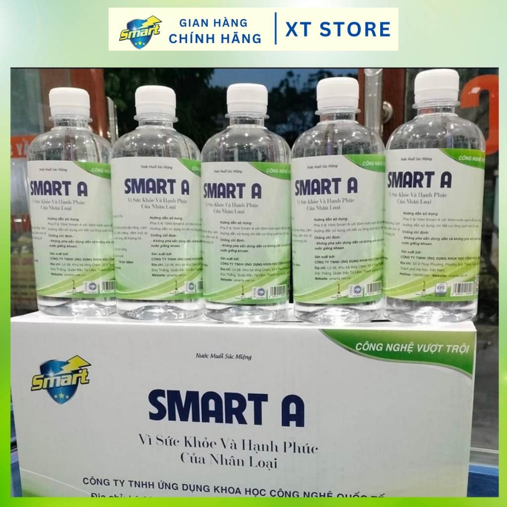 Hộp 5 và 10 chai Nước muối súc miệng Smart A 500ml - Nước anolyte diệt khuẩn tới 99,9% an toàn lành tính
