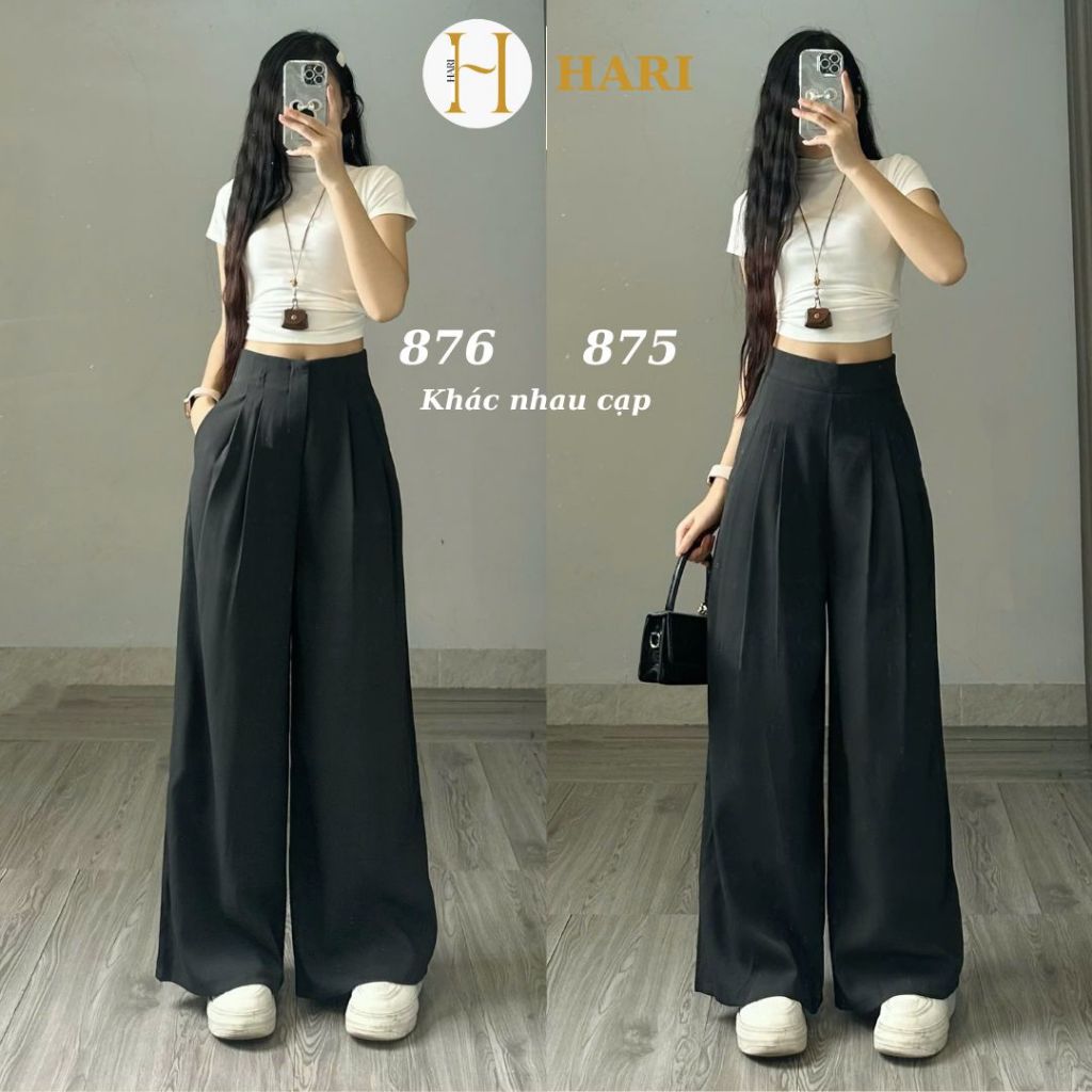Quần tây công sở Hari ống rộng vừa ly lệch 2 bên cạp cao hách dáng | BigBuy360 - bigbuy360.vn