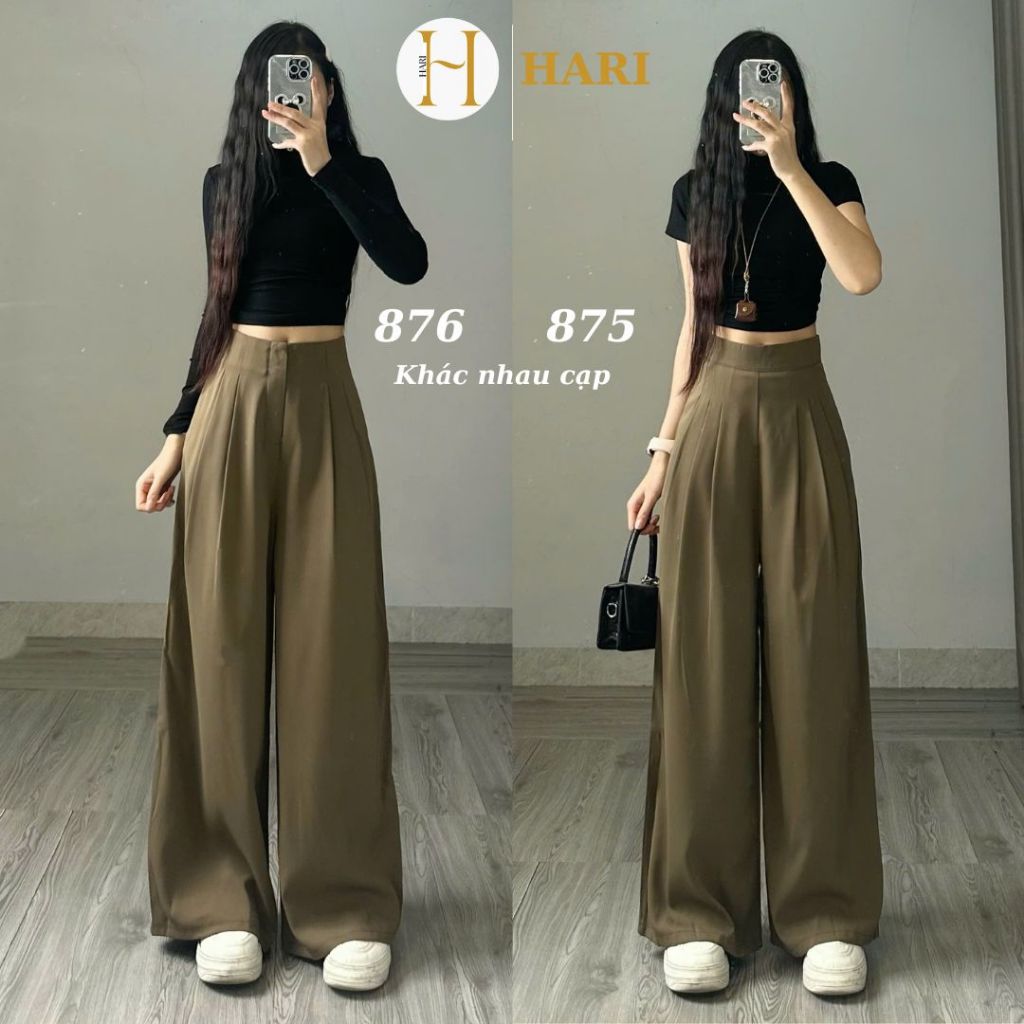 Quần tây công sở Hari ống rộng vừa ly lệch 2 bên cạp cao hách dáng | BigBuy360 - bigbuy360.vn