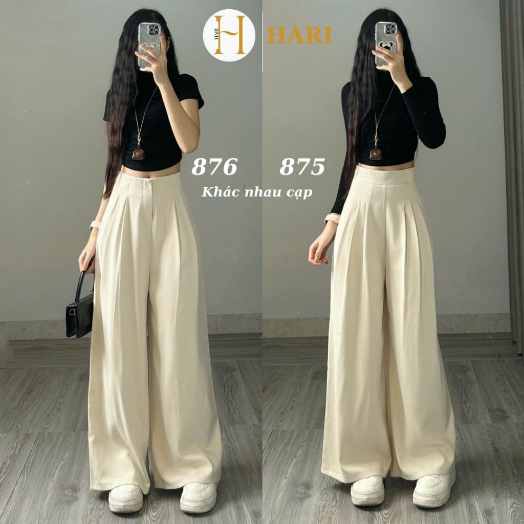 Quần tây công sở Hari ống rộng vừa ly lệch 2 bên cạp cao hách dáng | BigBuy360 - bigbuy360.vn