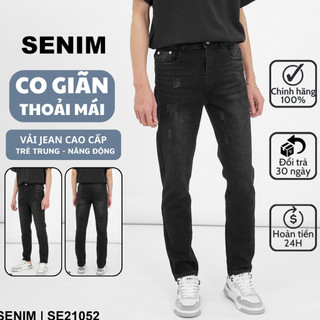  Quần jean nam SENIM Quần bò vải Denim co giãn form slimfit Jean đen cào xước se21052 