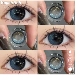 Lens Mắt Kính Áp Tròng xanh blue hoa văn heart blue Dia 14.5mm Gdia 14.3mm [Giá 1 Đôi + Kèm Khay Dụng Cụ]