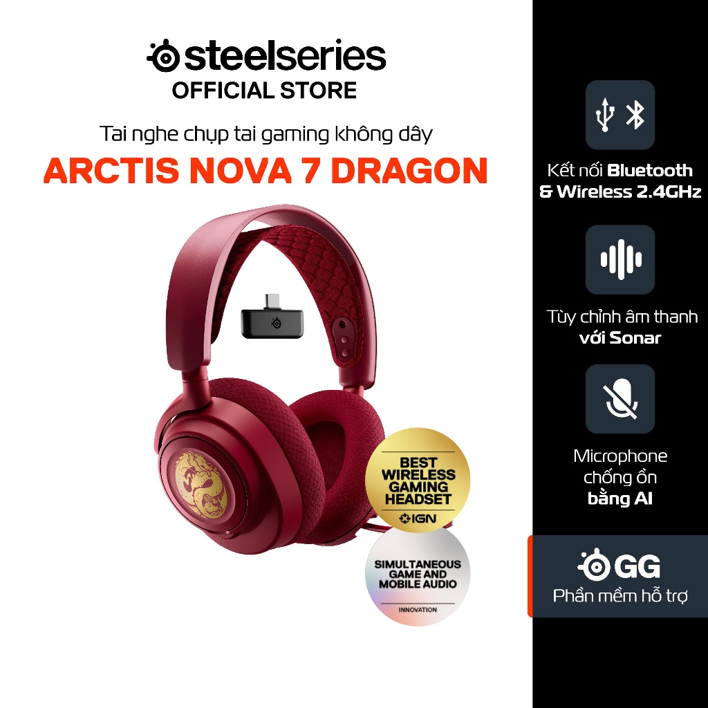 Tai nghe chụp tai bluetooth SteelSeries Arctis Nova 7 Wireless Dragon màu đỏ vàng - Phiên bản giới hạn - Bảo hành 1 năm | BigBuy360 - bigbuy360.vn