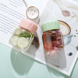 Bình thủy tinh mini chia vạch dáng lùn dễ thương, bình đựng nước mini