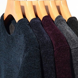 MEIQIYI Áo len nam trơn cổ tròn bốn màu cơ bản lót lông giữ nhiệt tốt