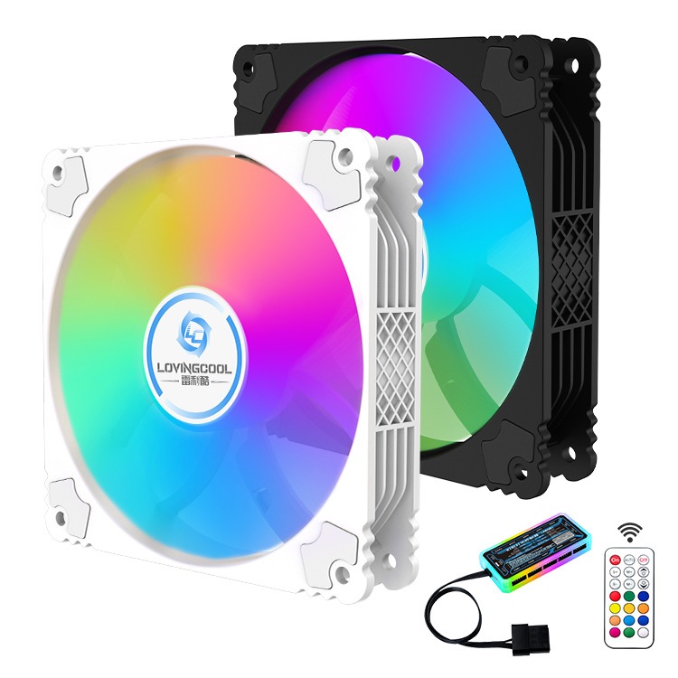 Fan RGB 6pin LOVINGCOOL khung trắng/đen cắm Hub Coolmoon, đồng bộ Hub Remote cực đẹp