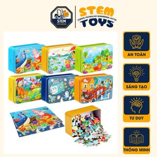 Đồ Chơi Tranh Ghép 100 Miếng gỗ Hộp Sắt Cho Bé xếp hình tư duy lắp ghép puzzle hộp thiếc 100 pcs