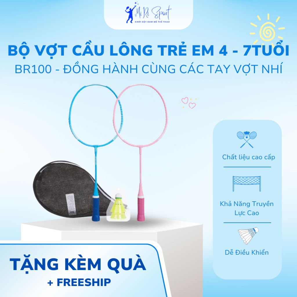 Bộ vợt cầu lông thể thao cho bé trai bé gái 4 - 7 tuổi 2 vợt cầu lông và 2 quả cầu lông MiRi Sport