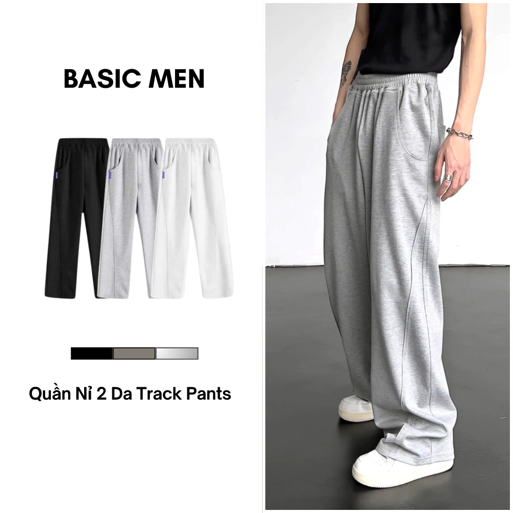 Quần Nỉ Ống Rộng Vải Nỉ 2Da Track Pants Unisex Nam Nữ, Form Ống Đứng Co Dãn Tốt - QN1