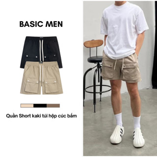 Quần Short Đùi Nam Nữ Túi Hộp Cúc Bấm Vải Kaki Hàn Quốc Màu Đen Be Nâu Phong Cách Streetwear Basic PN66