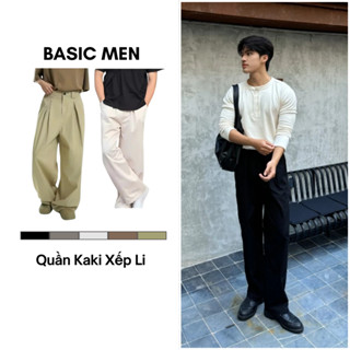 Quần Kaki Ống Rộng Xếp Li  Relaxed Fit Kaki Pants Unisex Nam Nữ - Cạp bán chun - 33