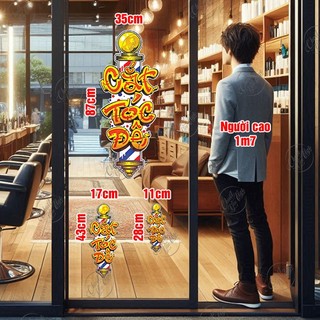 Miếng dán chữ CẮT TÓC ĐÊ decal trang trí tiệm salon tóc nam barber shop decor cửa kính