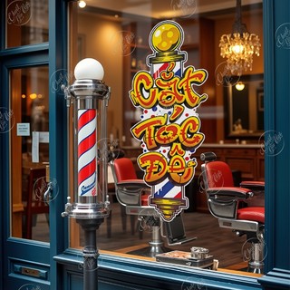 Miếng dán chữ CẮT TÓC ĐÊ decal trang trí tiệm salon tóc nam barber shop decor cửa kính