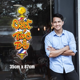 Miếng dán chữ CẮT TÓC ĐÊ decal trang trí tiệm salon tóc nam barber shop decor cửa kính