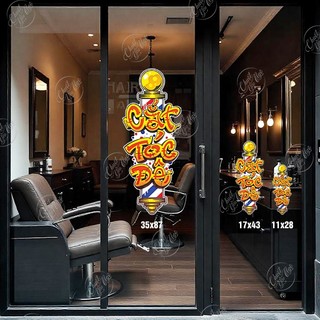 Miếng dán chữ CẮT TÓC ĐÊ decal trang trí tiệm salon tóc nam barber shop decor cửa kính