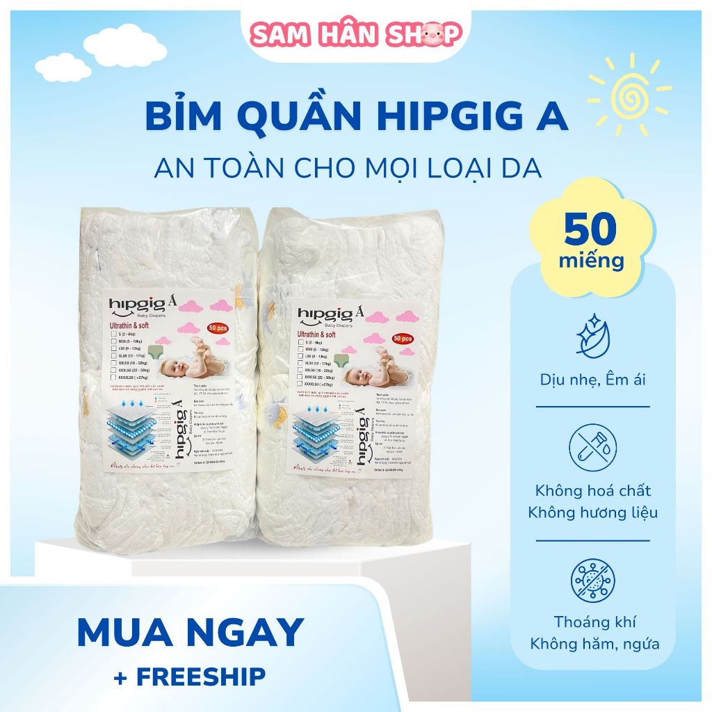 [Combo 100 miếng] Bỉm quần trẻ em form xuông bản nâng cấp thấm hút tốt hơn, mềm mại đủ size S-5xl
