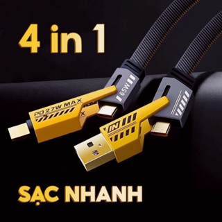 Dây cáp sạc nhanh PD 27W 4 đầu sạc đa năng, truyền đổi dữ liệu nhanh chóng, dùng cho nhiều thiết bị