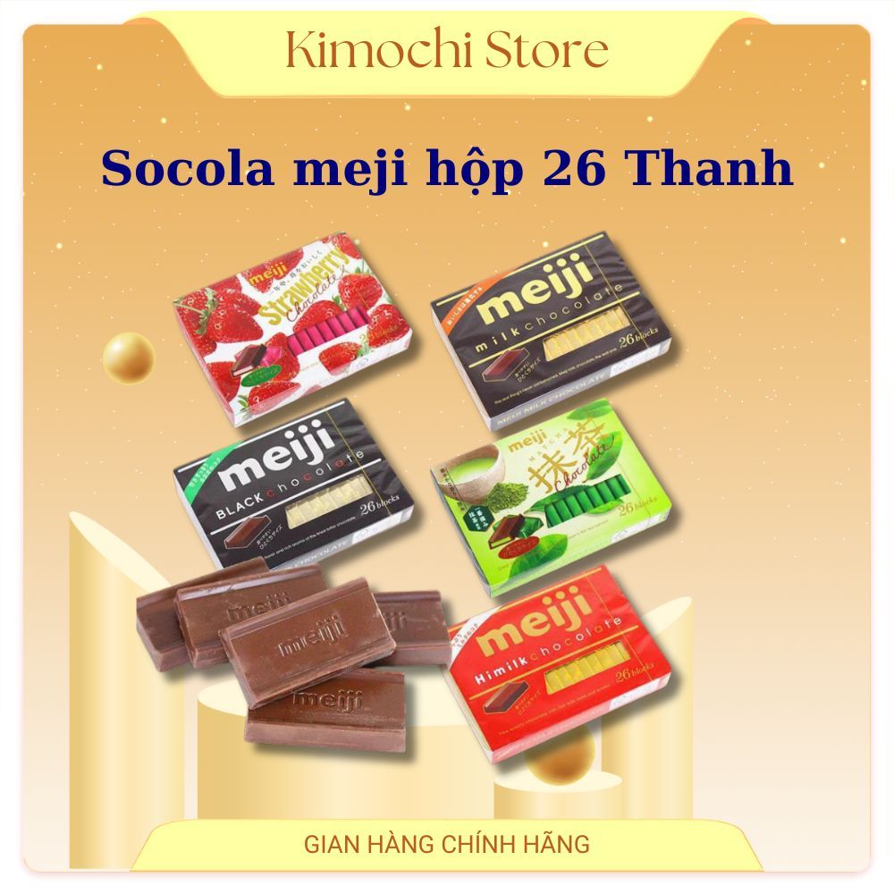  Socola Meiji Nhật bản Hộp 26 thanh Siêu Ngon Chuẩn Nội Địa  sẵn 4 vị: Trà xanh Socola Dâu Mix vị. 